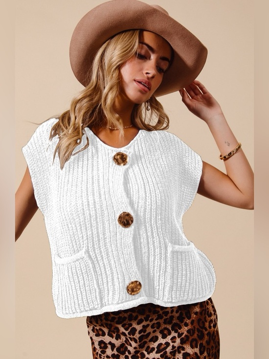 So Me Sweaters - SO ME Big Metal Button Front Sweater Vest